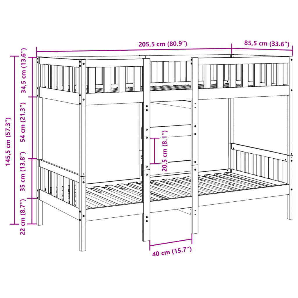 Bunk Bed Wax Brown 80x200 cm Solid Wood Pine