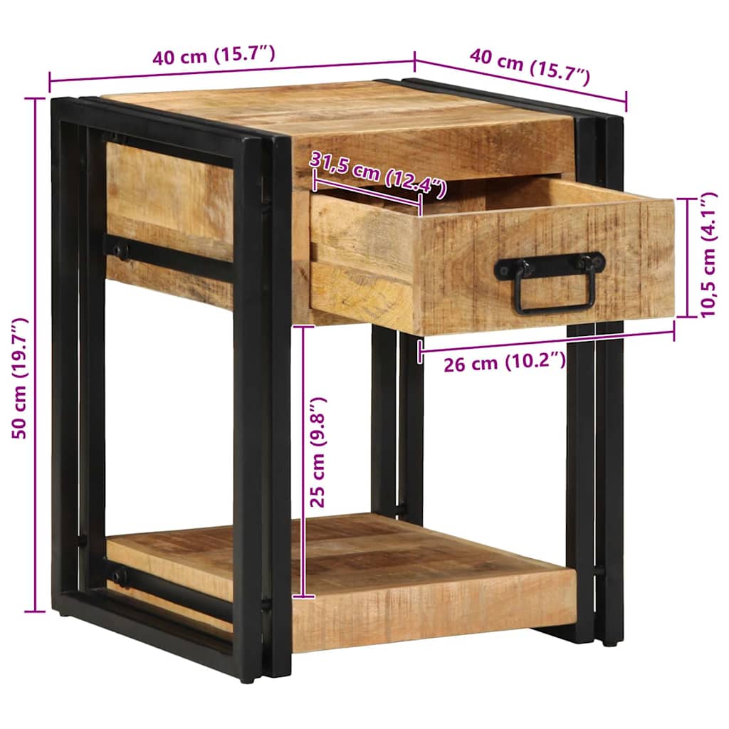 Solid Mango Wood Bedside Cabinet 40x40x50 cm - Rustic Charm