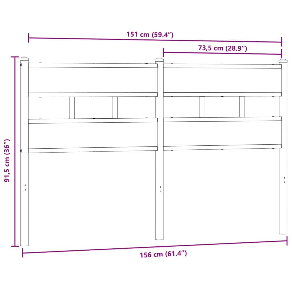 Headboard Smoked Oak 150 cm Iron and Engineered Wood