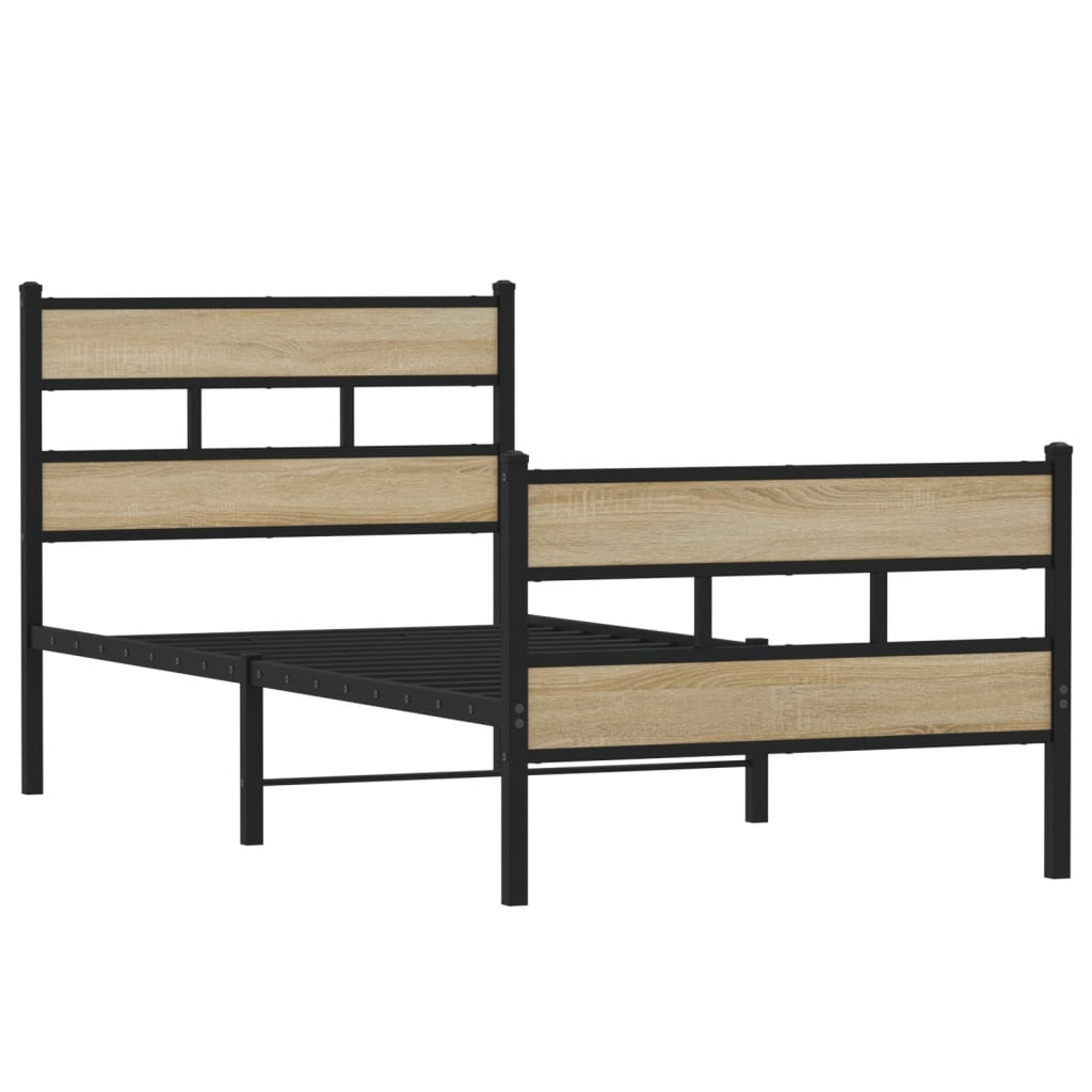Metal Bed Frame without Mattress Sonoma Oak 107x203 cm