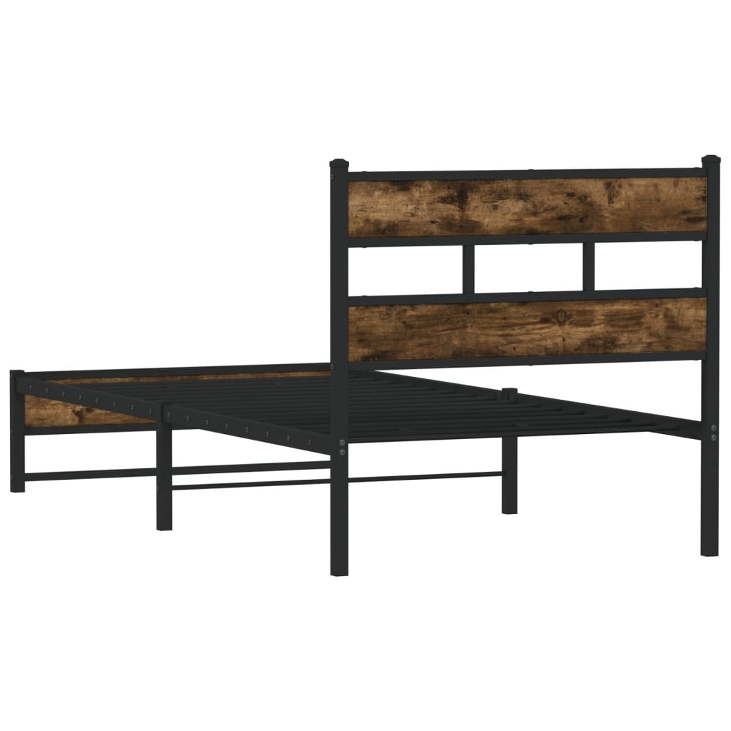 Metal Bed Frame without Mattress Smoked Oak 75x190 cm Small Single