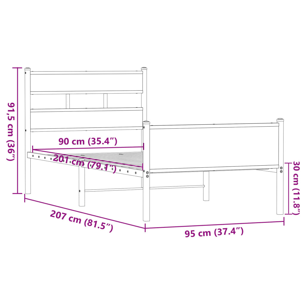 Bed Frame without Mattress Brown Oak 90x200 cm Engineered Wood