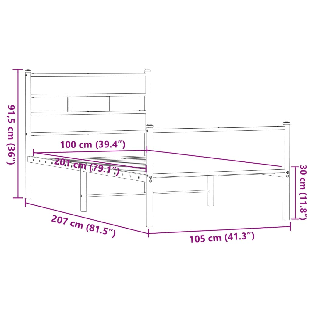 Bed Frame without Mattress Brown Oak 100x200 cm Engineered Wood