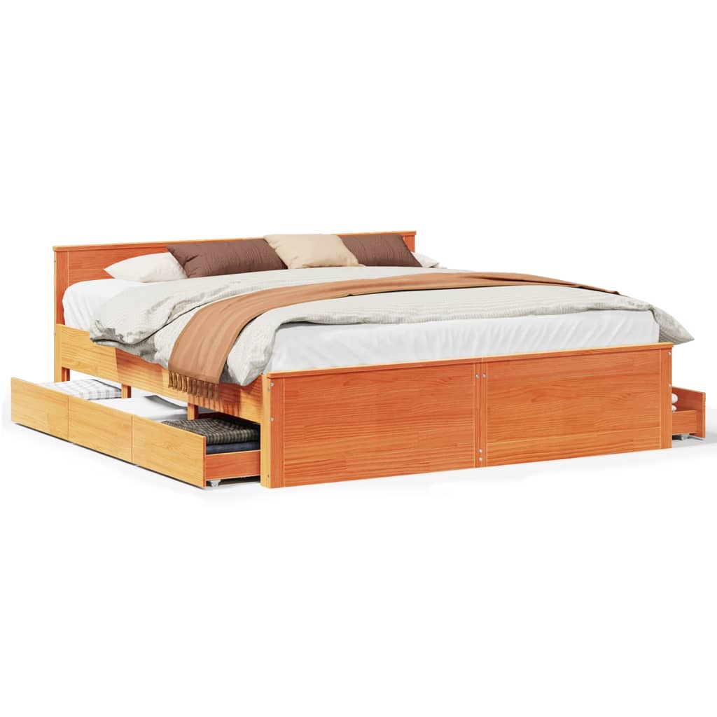 Bed Frame without Mattress with Headboard Wax Brown 180x200 cm Super King Solid Wood Pine