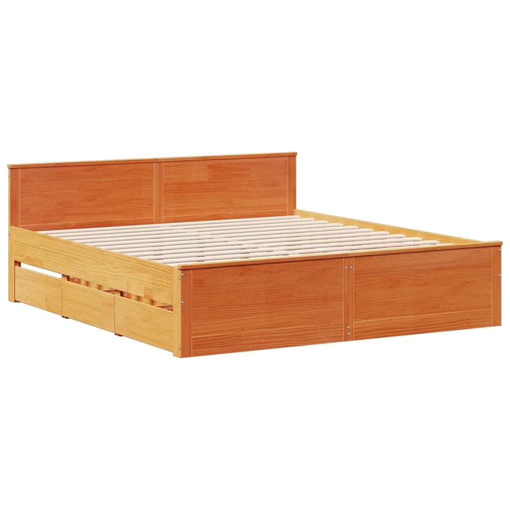 Bed Frame without Mattress with Headboard Wax Brown 180x200 cm Super King Solid Wood Pine
