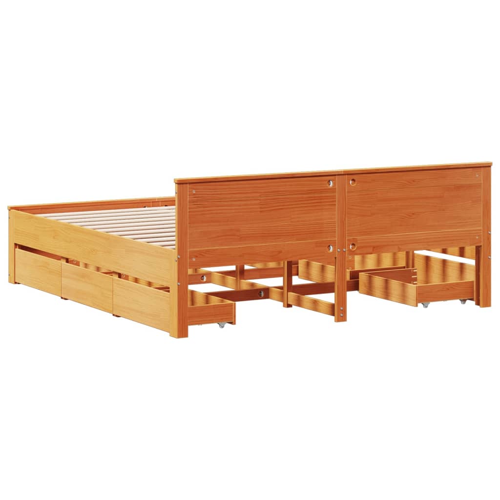 Bed Frame without Mattress with Headboard Wax Brown 180x200 cm Super King Solid Wood Pine