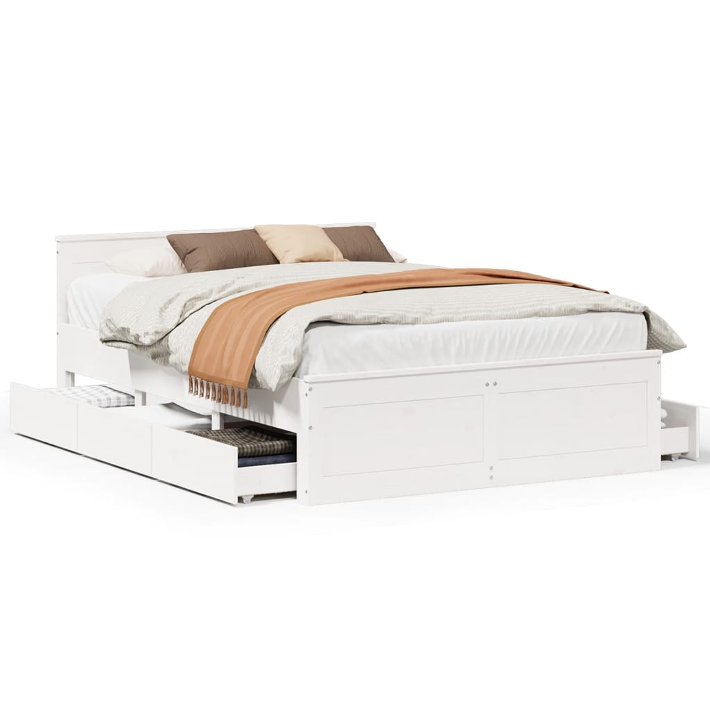 Bed Frame without Mattress with Headboard White 150x200 cm King Size Solid Wood Pine