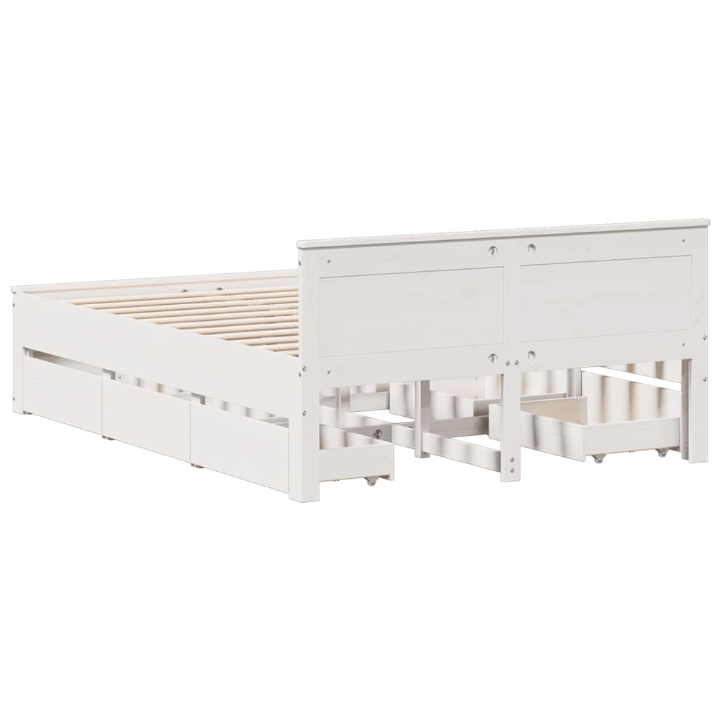 Bed Frame without Mattress with Headboard White 150x200 cm King Size Solid Wood Pine
