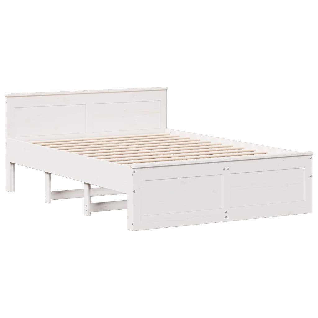 Bed Frame without Mattress with Headboard White 150x200 cm King Size Solid Wood Pine