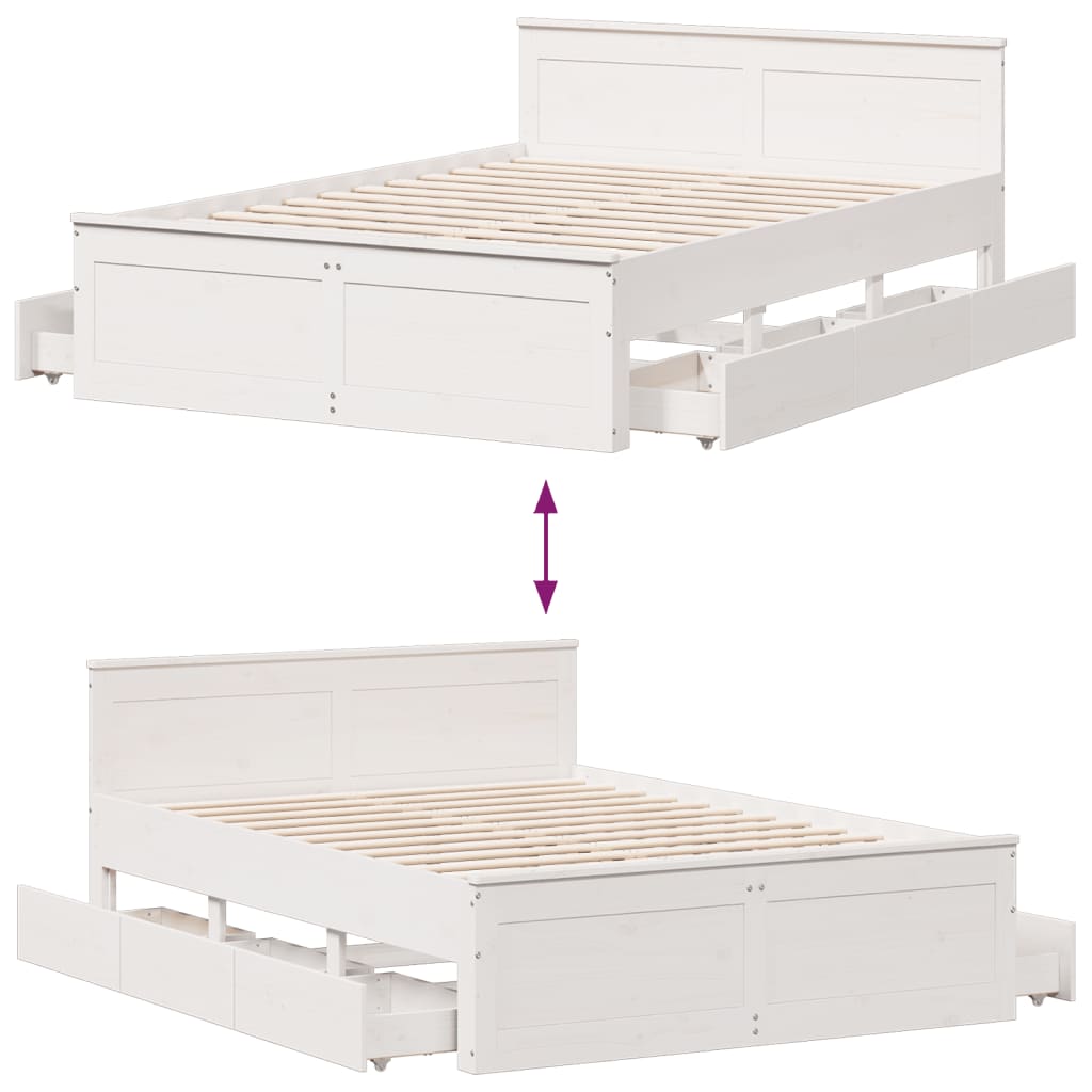 Bed Frame without Mattress with Headboard White 150x200 cm King Size Solid Wood Pine