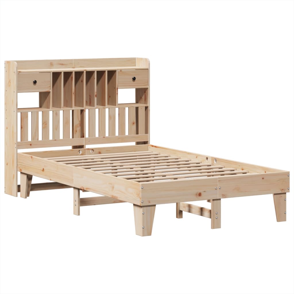 Natural Pine Solid Wood Bed Frame 135x190 cm - Mattress Not Included