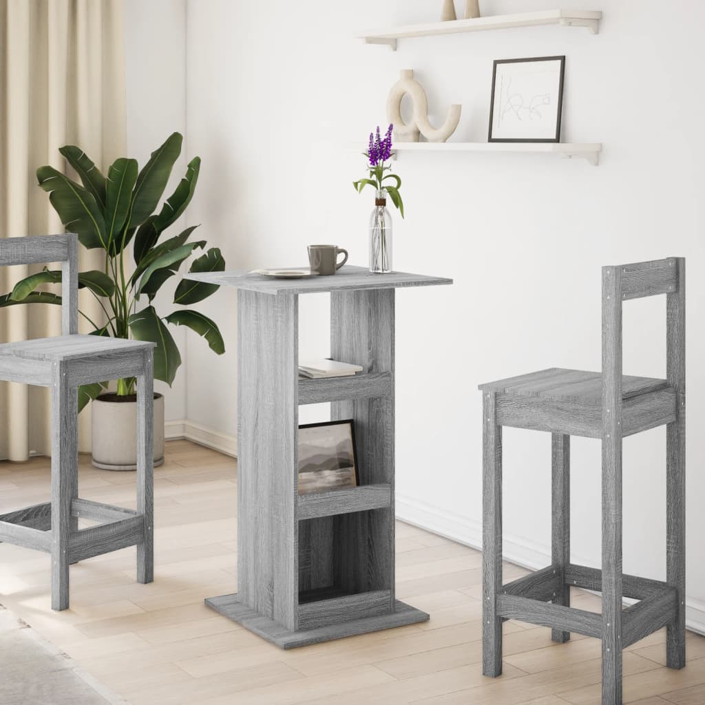 Grey Sonoma Engineered Wood Bar Table with Storage, 60x60x102 cm