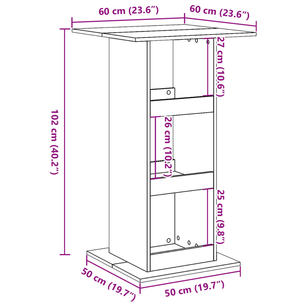 Grey Sonoma Engineered Wood Bar Table with Storage, 60x60x102 cm