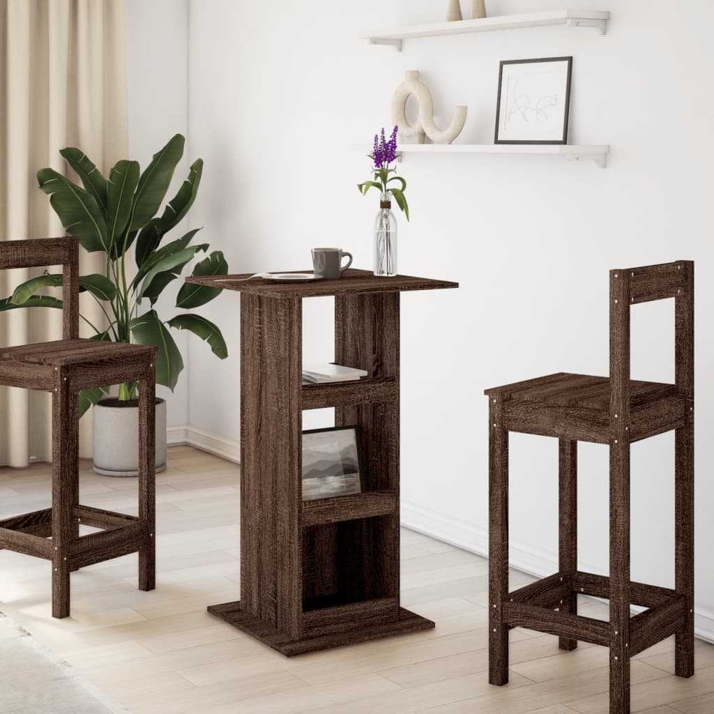 Brown Oak Bar Table with Storage, 60x60x102 cm, Engineered Wood