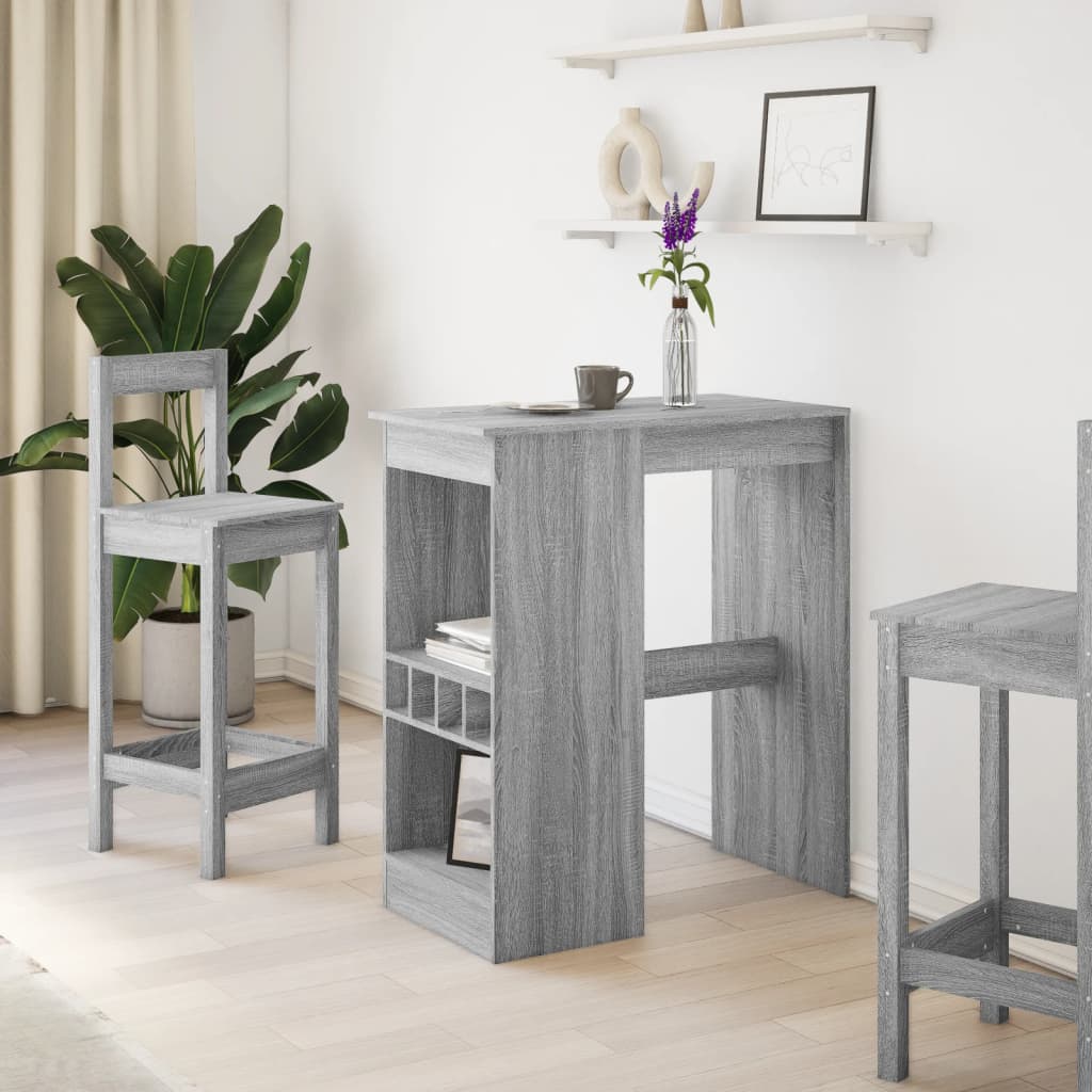 Grey Sonoma Engineered Wood Bar Table with Racks 90x47.5x103.5 cm