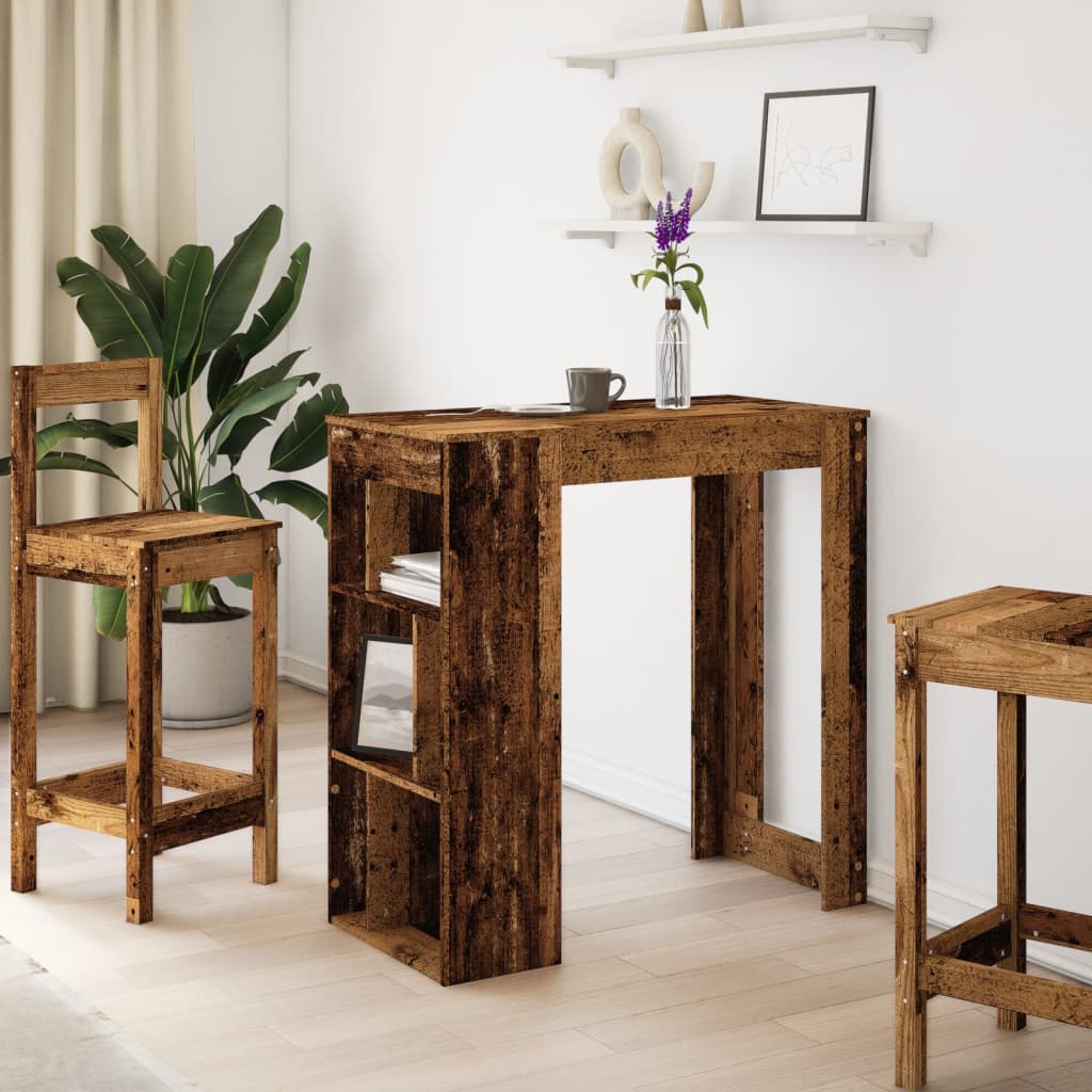 Rustic Engineered Wood Bar Table with Racks - 102x50x103.5 cm