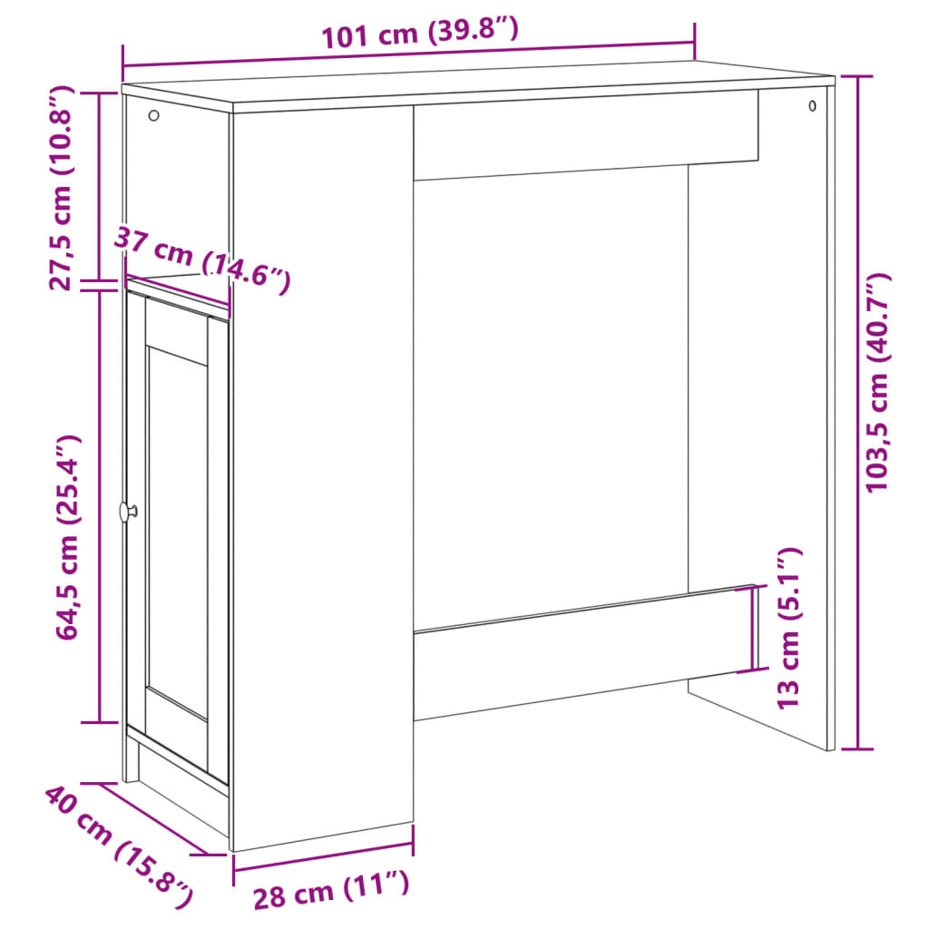 Concrete Grey Bar Table with Racks, 101x40x103.5 cm, Engineered Wood