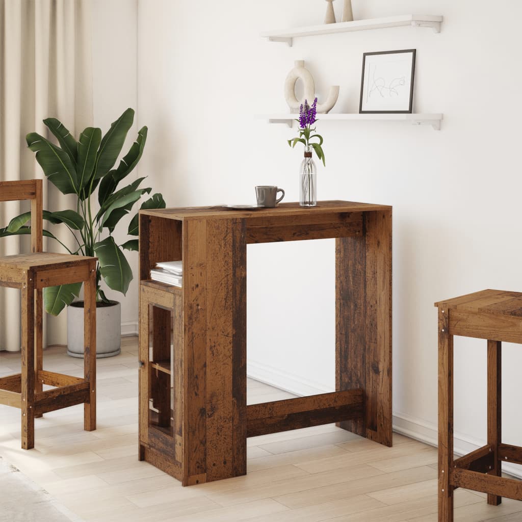Rustic Bar Table with Racks - Old Wood Finish, 101x40x103.5 cm