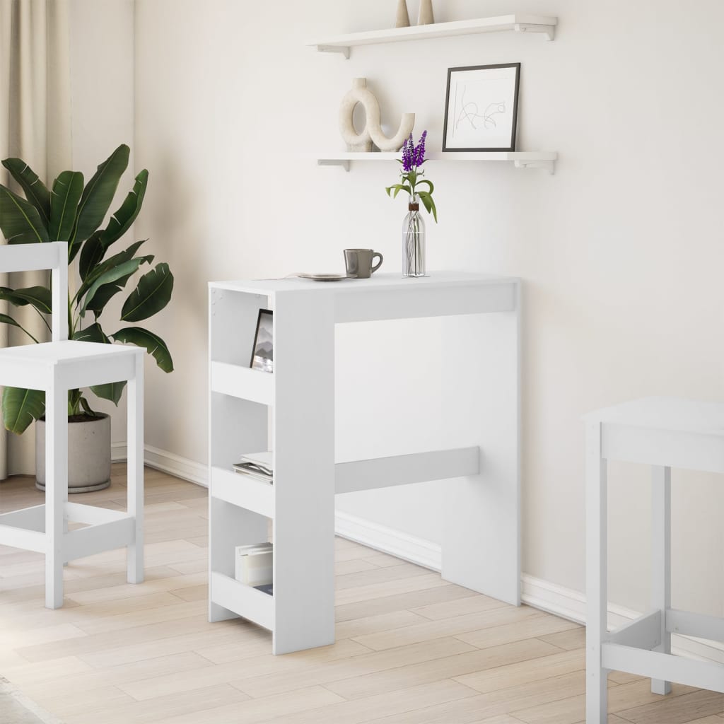 White Engineered Wood Bar Table with Racks, 90x40x103.5 cm