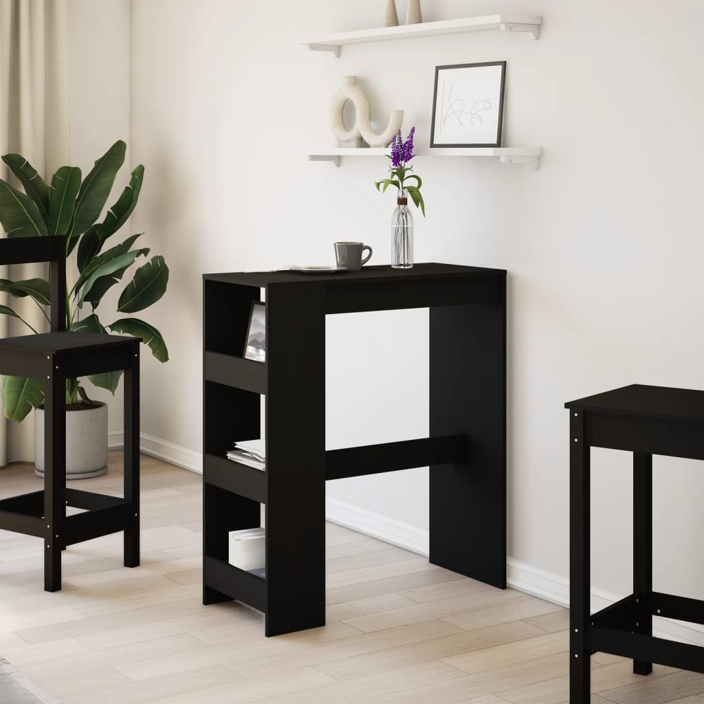 Black Bar Table with Racks, 90x40x103.5 cm, Engineered Wood