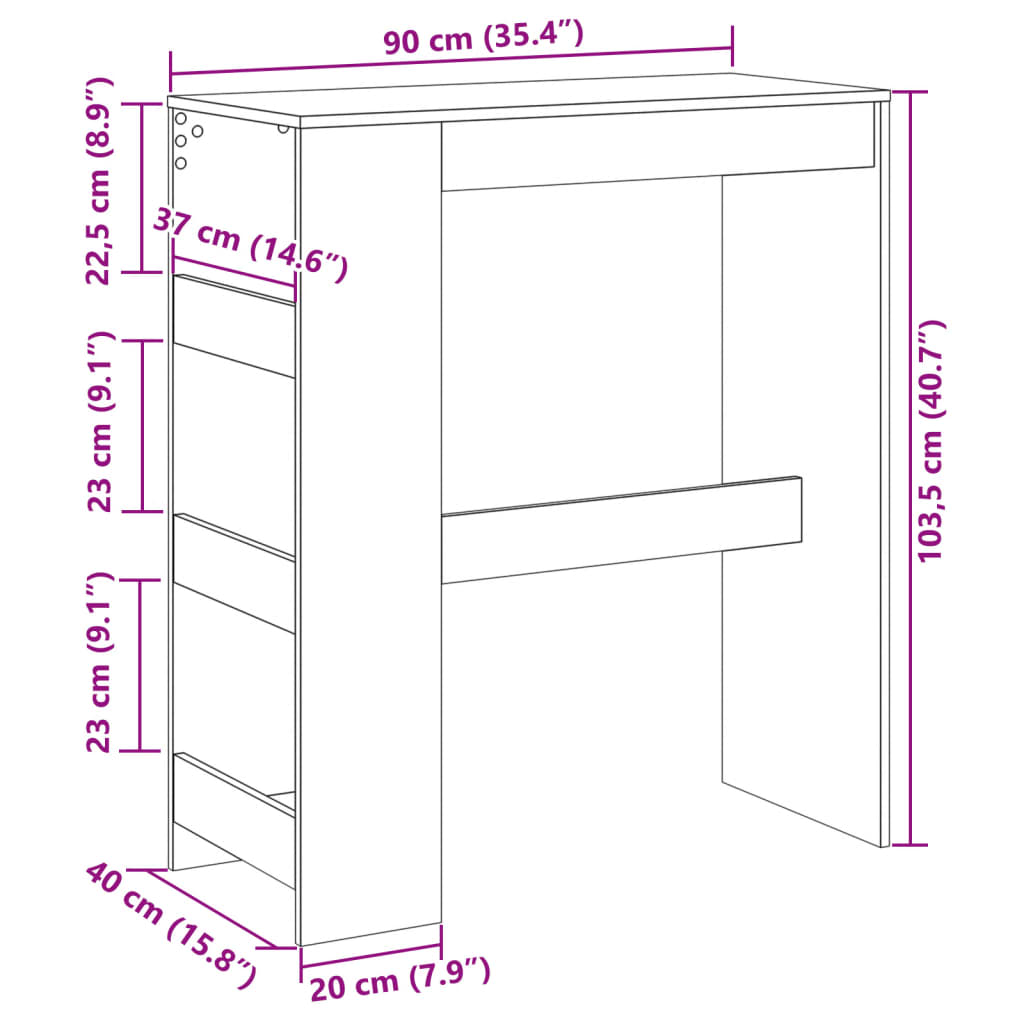 Sonoma Oak Bar Table with Racks, 90x40x103.5 cm, Engineered Wood