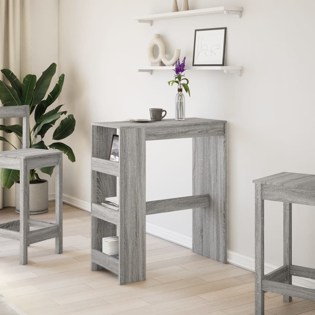Grey Sonoma Engineered Wood Bar Table with Racks - 90x40x103.5 cm