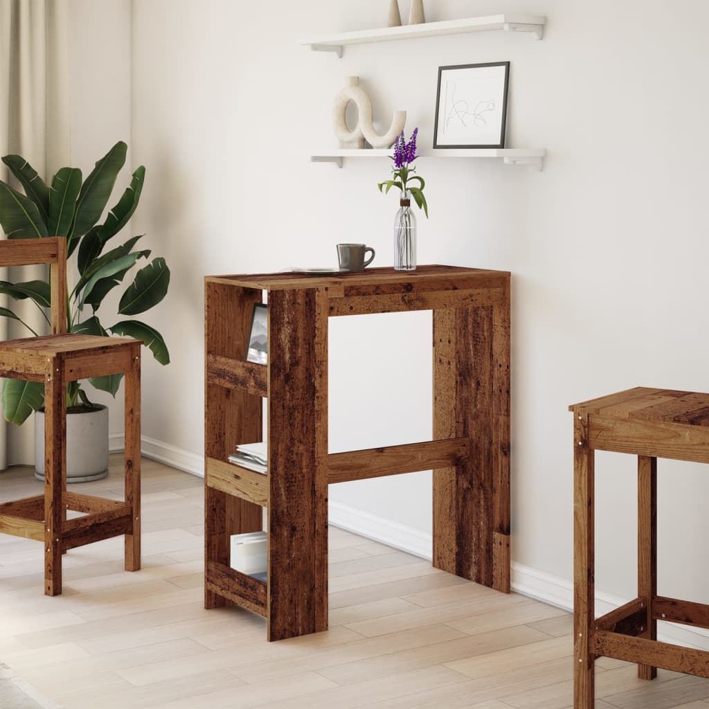 Rustic Bar Table with Racks, Old Wood Finish, 90x40x103.5 cm