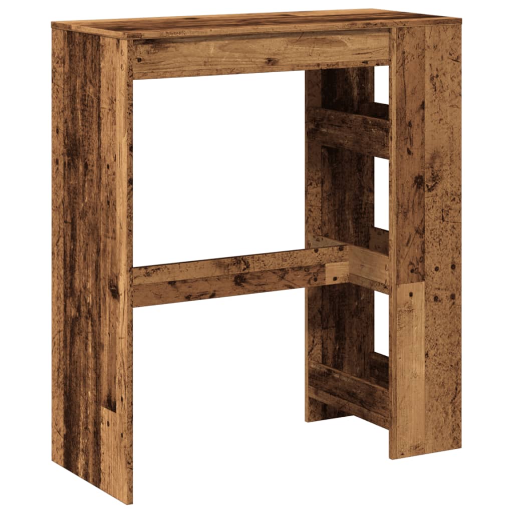 Rustic Bar Table with Racks, Old Wood Finish, 90x40x103.5 cm