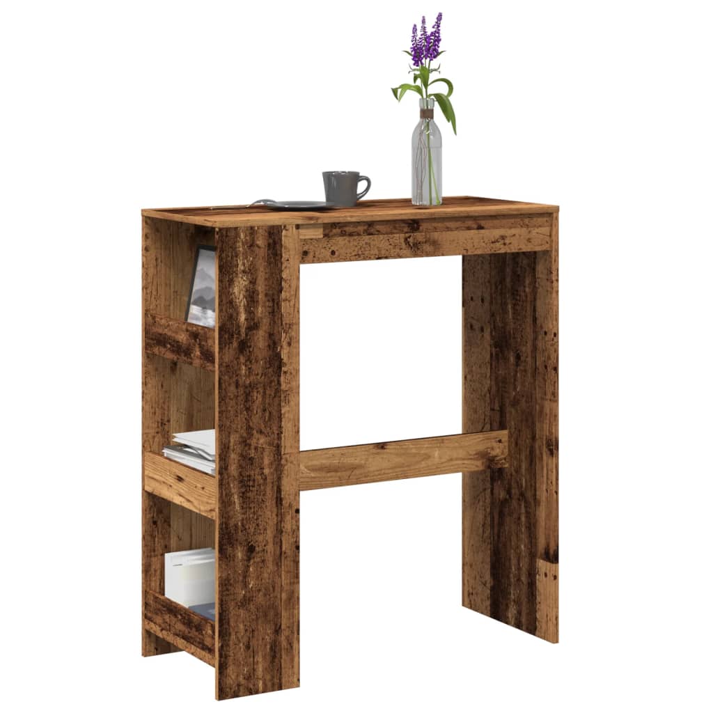 Rustic Bar Table with Racks, Old Wood Finish, 90x40x103.5 cm