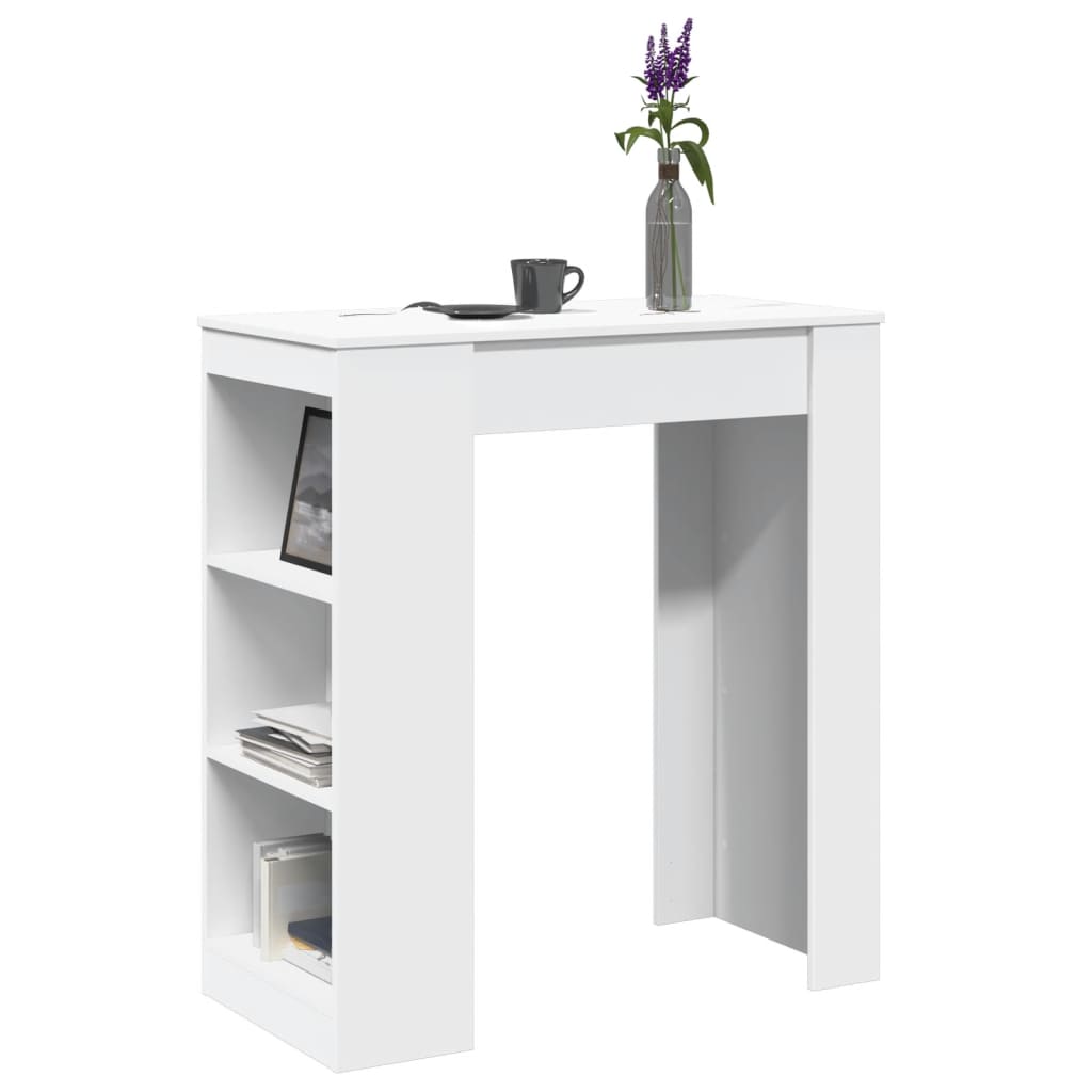 White Engineered Wood Bar Table with Racks - 95x47x103.5 cm