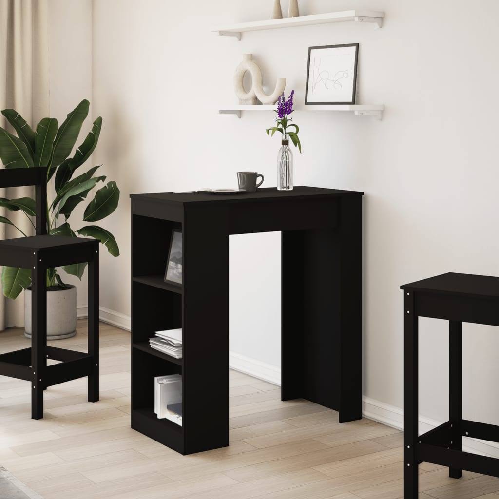 Stylish Black Engineered Wood Bar Table with Racks 95x47x103.5 cm