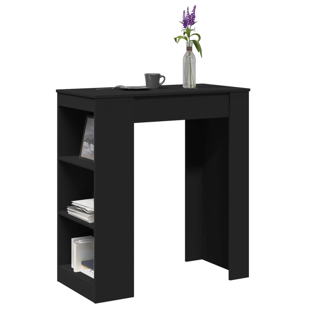 Stylish Black Engineered Wood Bar Table with Racks 95x47x103.5 cm