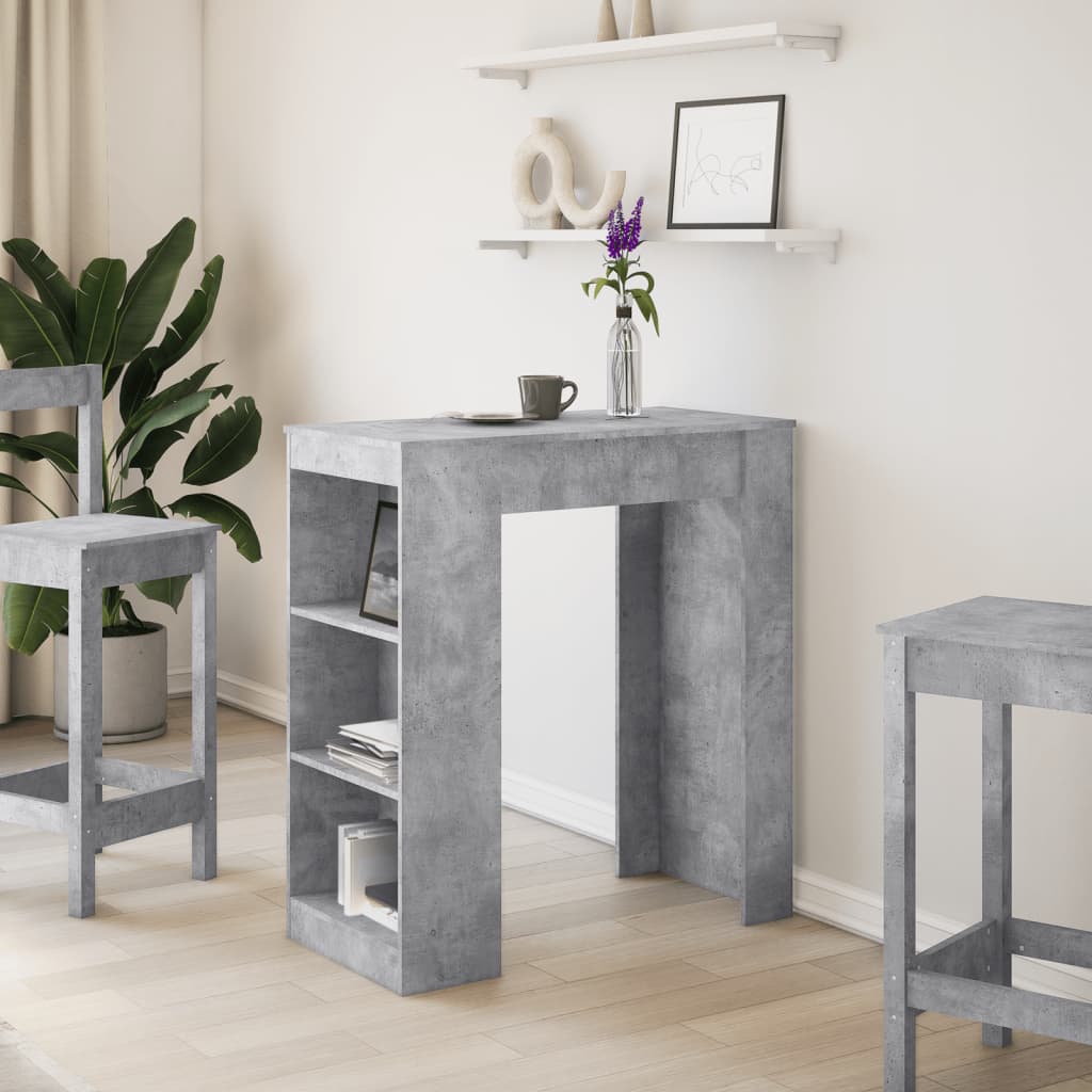 Concrete Grey Bar Table with Racks, Engineered Wood, 95x47x103.5 cm