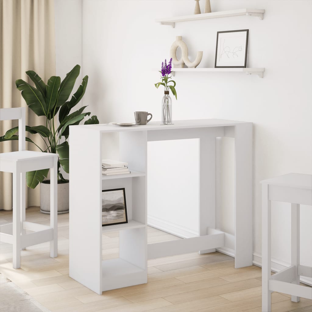 White Engineered Wood Bar Table with Shelf, 124x46x103.5 cm