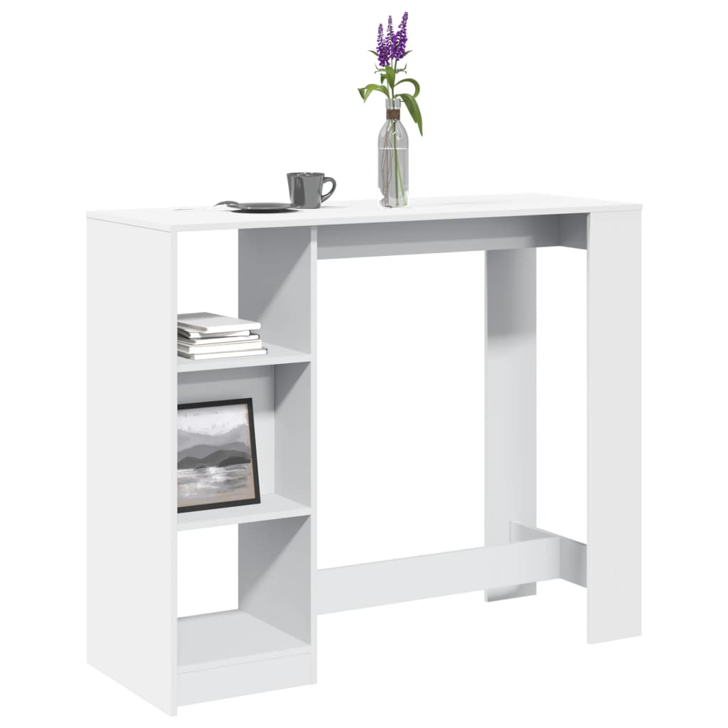 White Engineered Wood Bar Table with Shelf, 124x46x103.5 cm
