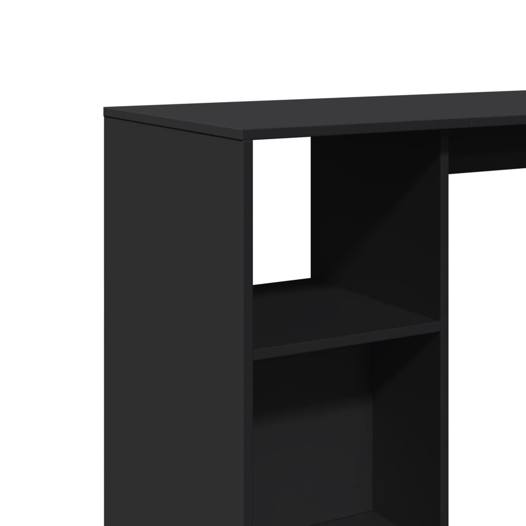 Black Engineered Wood Bar Table with Shelf, 124x46x103.5 cm