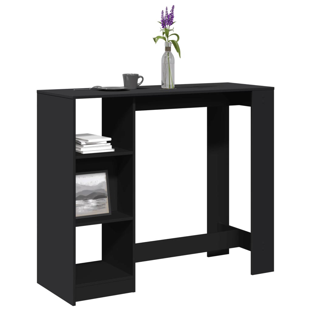 Black Engineered Wood Bar Table with Shelf, 124x46x103.5 cm