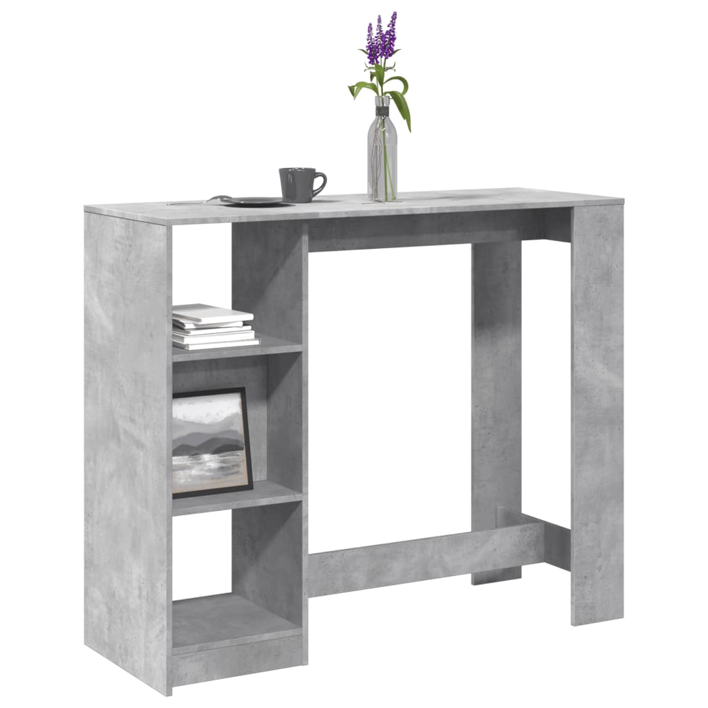 Concrete Grey Bar Table with Shelf, Engineered Wood, 124x46x103.5 cm