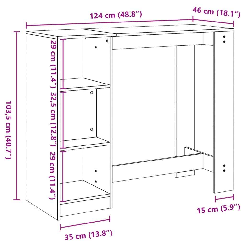Grey Sonoma Bar Table with Shelf 124x46x103.5 cm - Engineered Wood