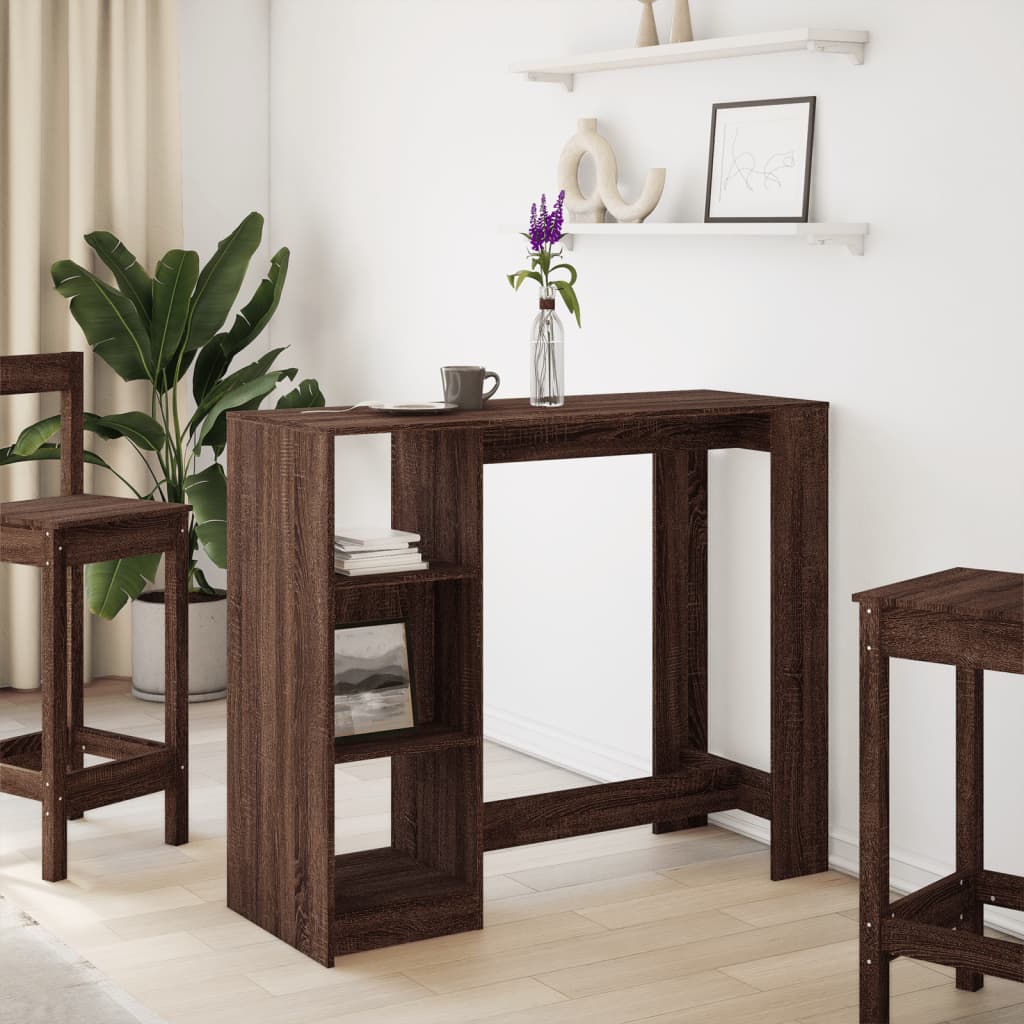 Brown Oak Bar Table with Shelf, 124x46x103.5 cm, Engineered Wood