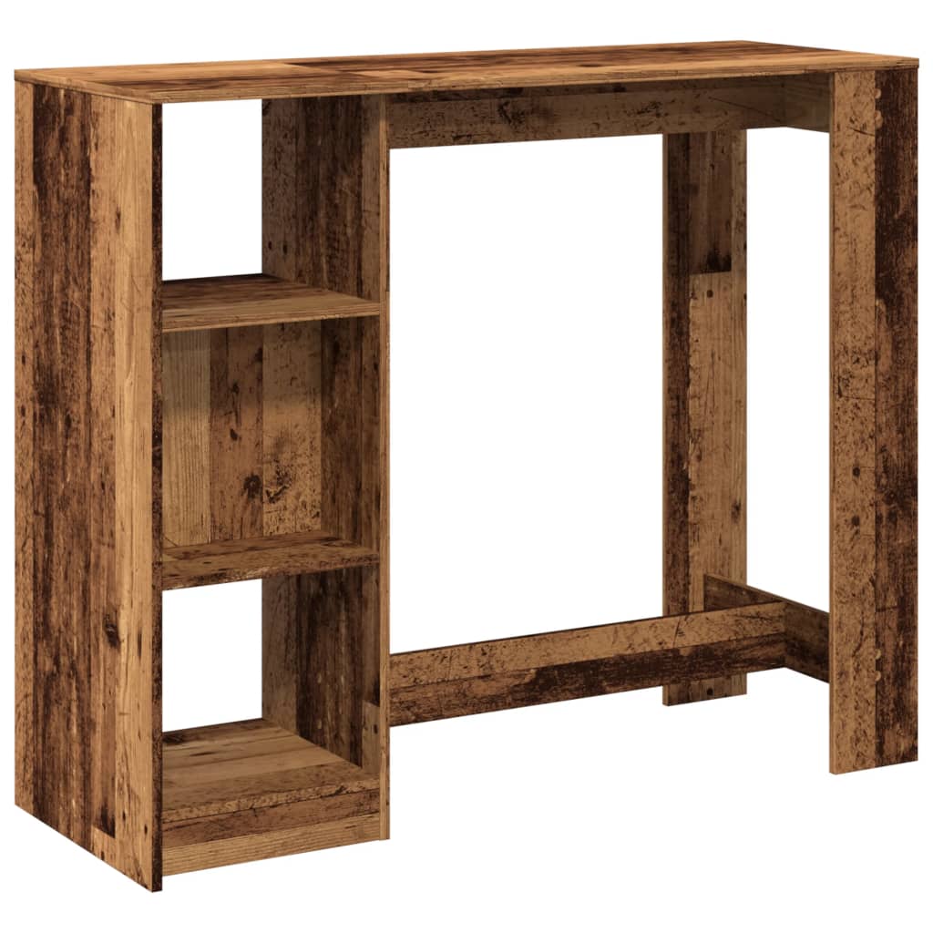 Rustic Engineered Wood Bar Table with Shelf - 124x46x103.5 cm