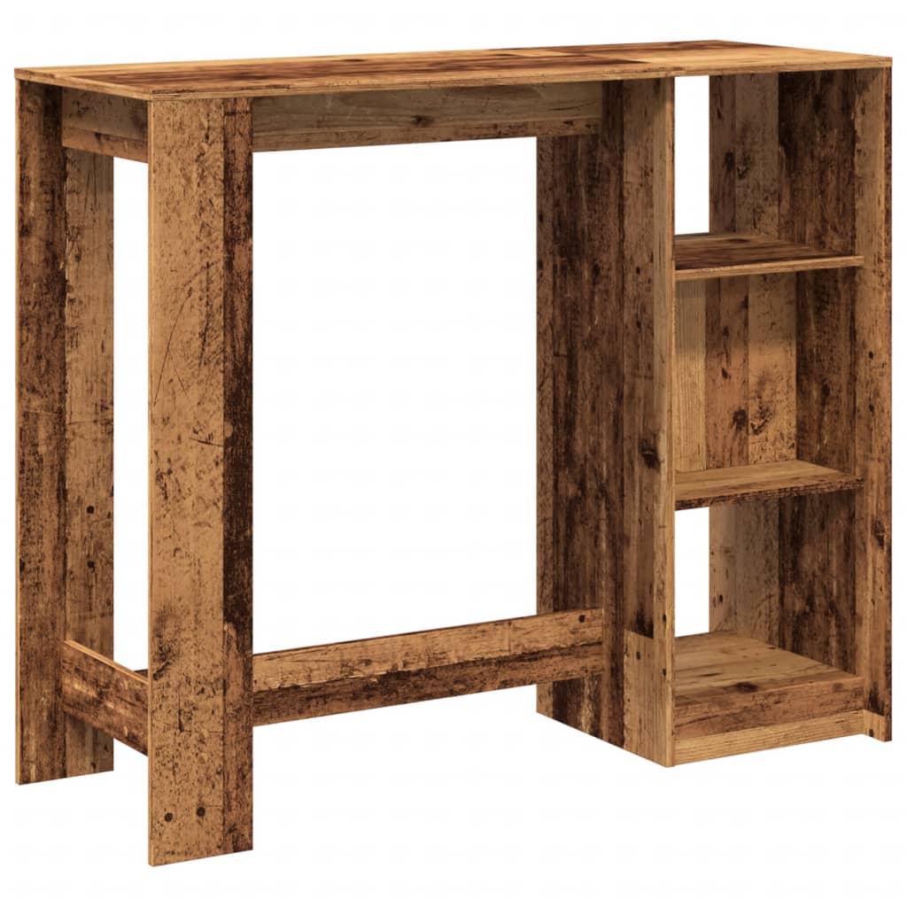 Rustic Engineered Wood Bar Table with Shelf - 124x46x103.5 cm