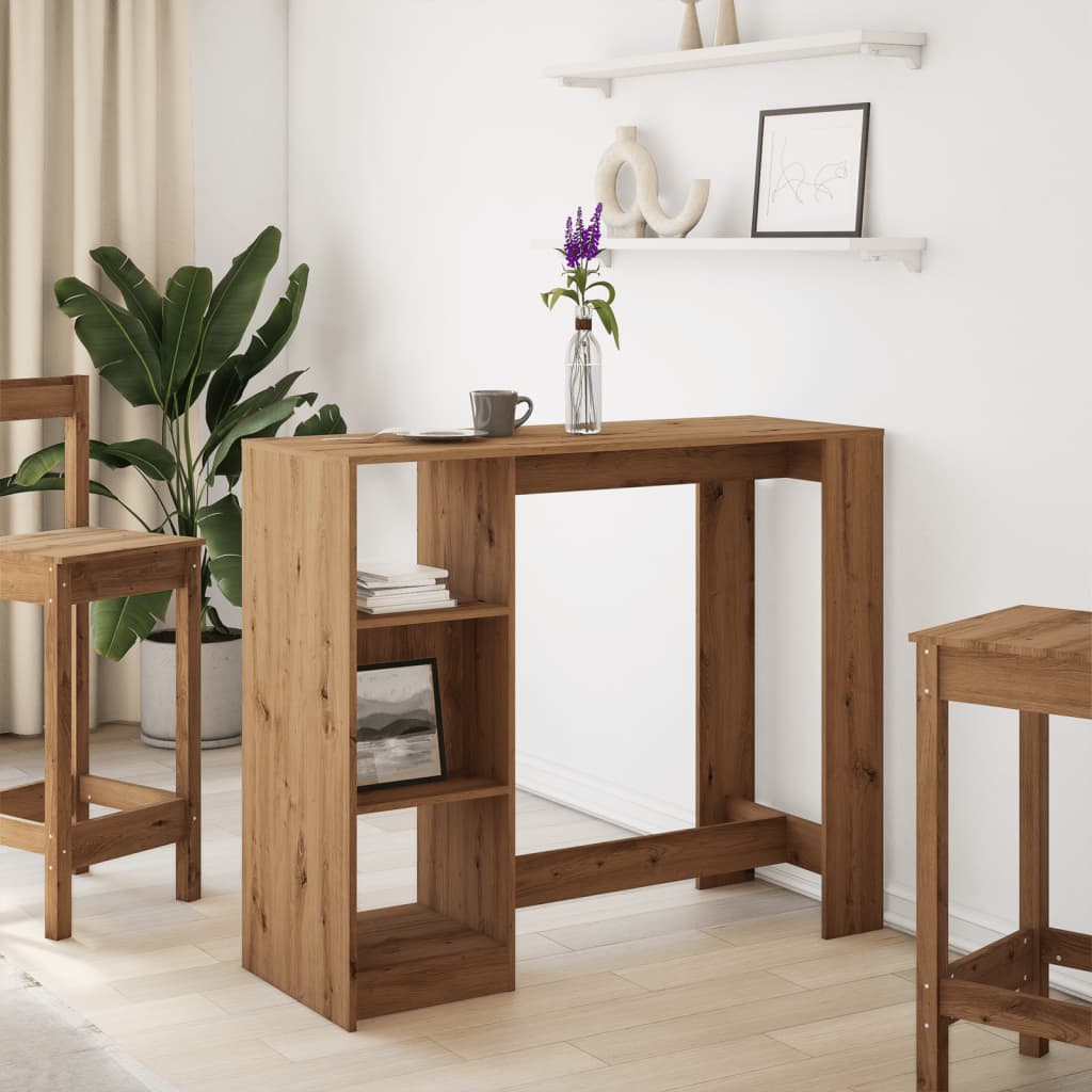 Artisan Oak Bar Table with Shelf, Engineered Wood 124x46x103.5 cm