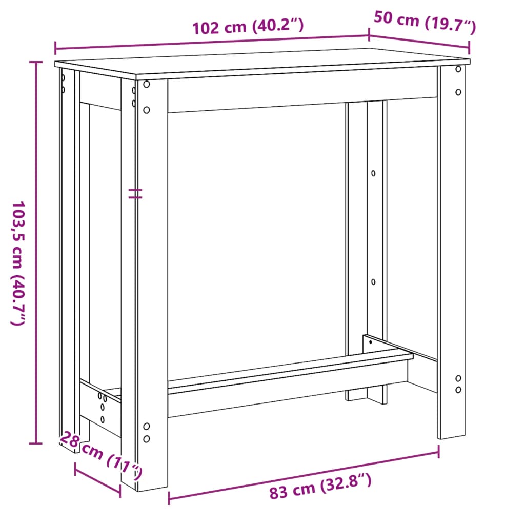 White Engineered Wood Bar Table 102x50x103.5 cm