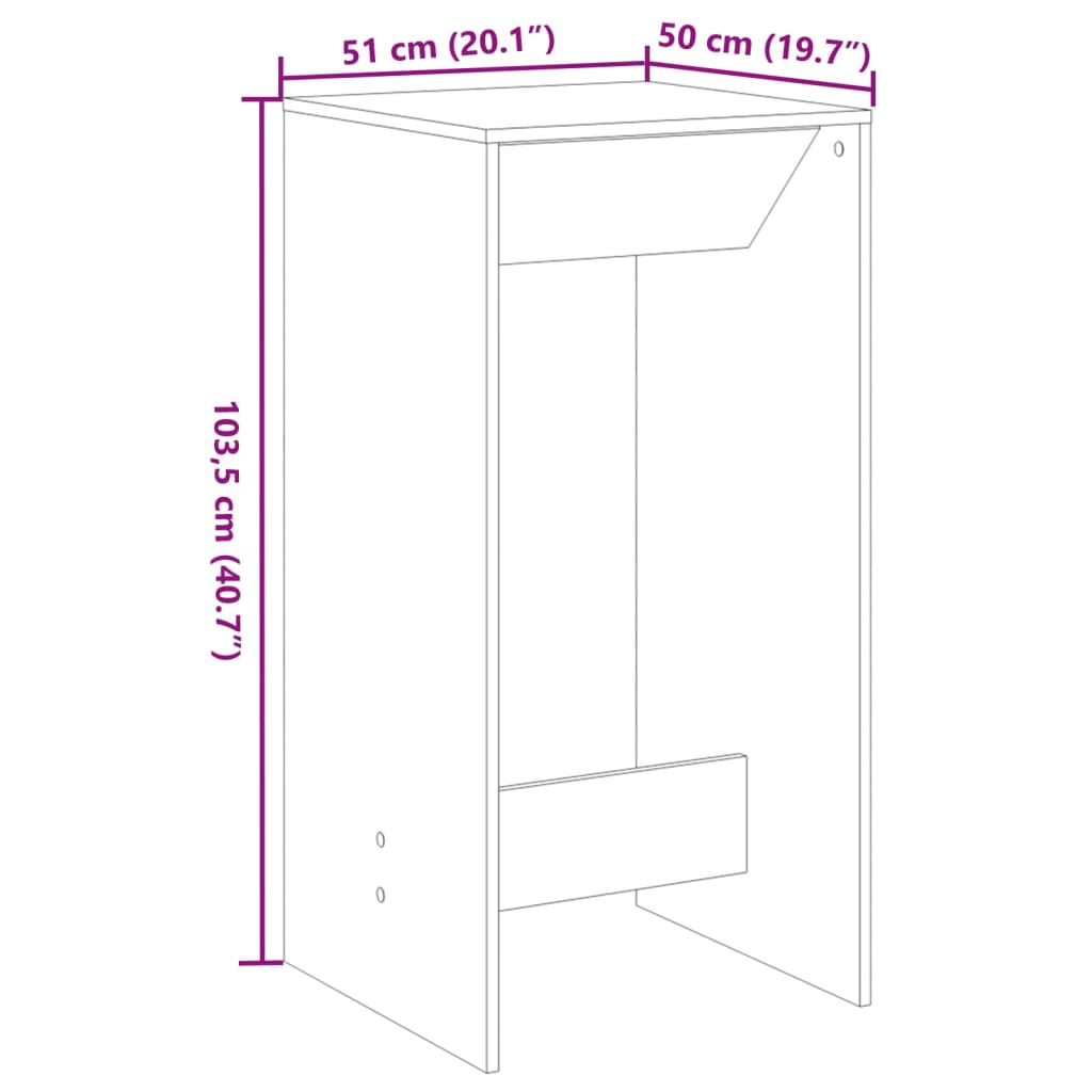 Grey Sonoma Bar Table, Engineered Wood, 51x50x103.5 cm