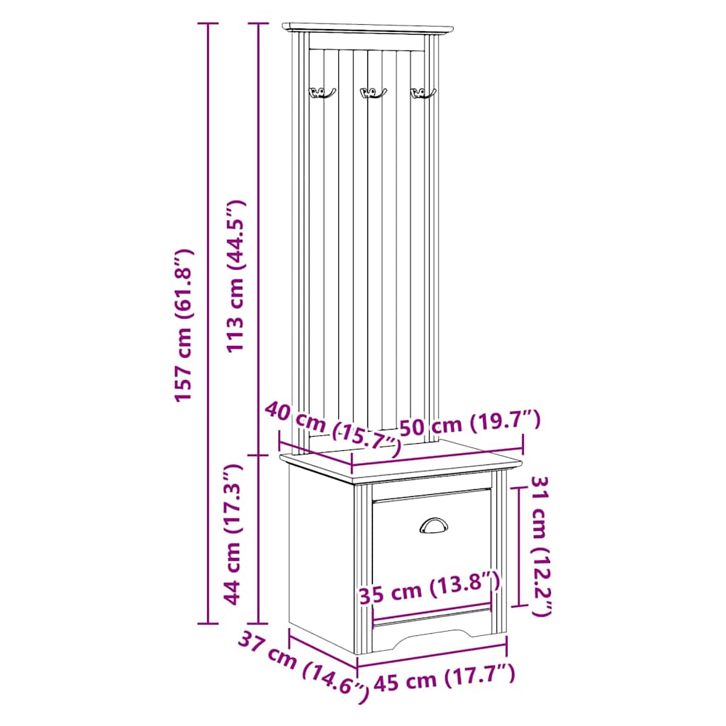 BODO White & Brown Hallway Cabinet with Hooks, 50x40x157 cm