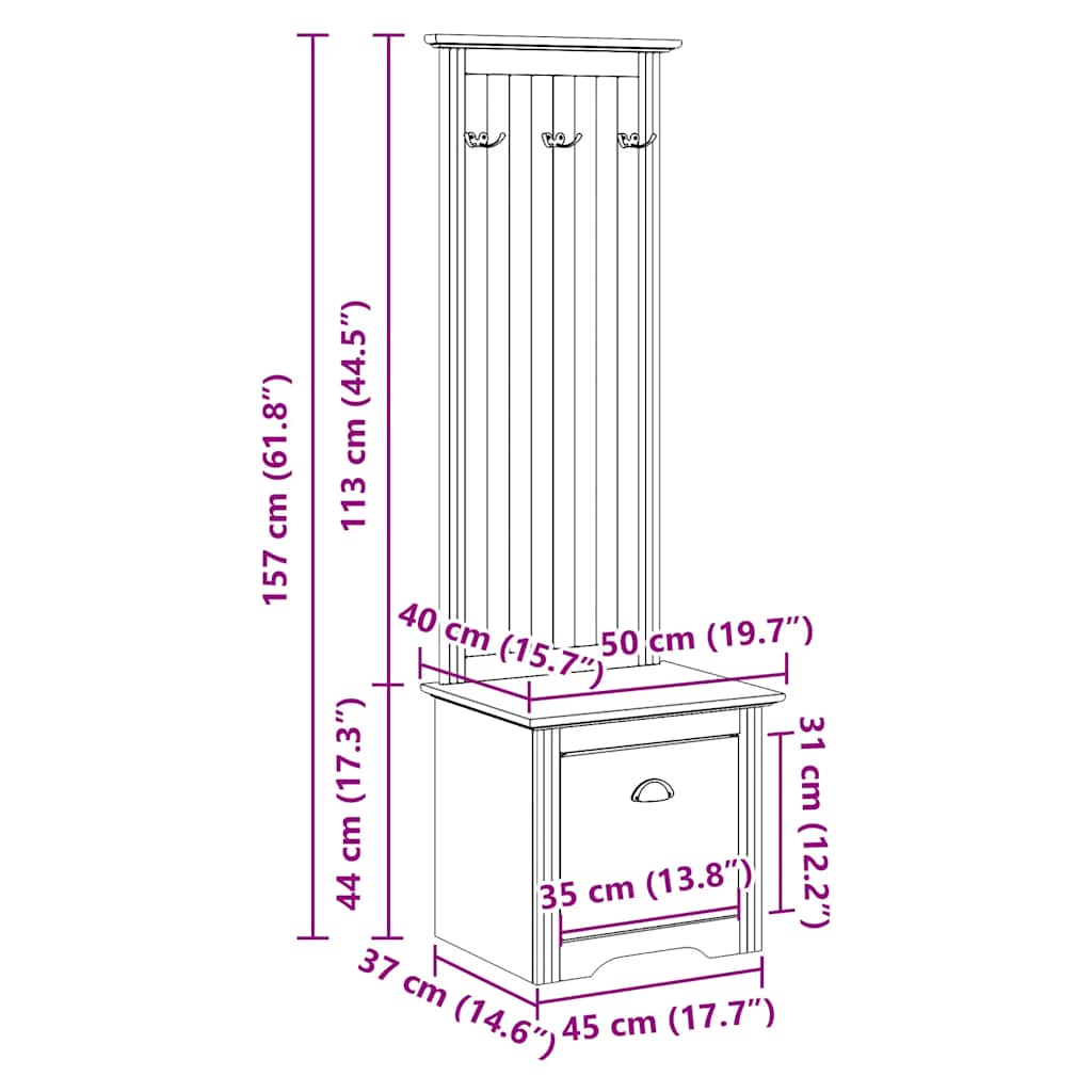 BODO Grey Hallway Cabinet 50x40x157 cm with Hooks