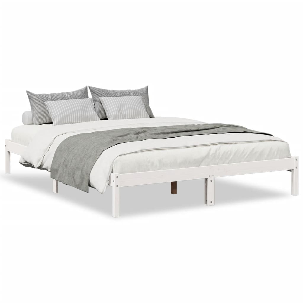 Solid Pine Extra Long Bed Frame 140x210 cm - White Finish