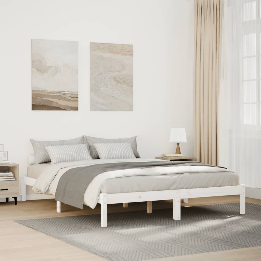 Solid Pine Extra Long Bed Frame 140x210 cm - White Finish