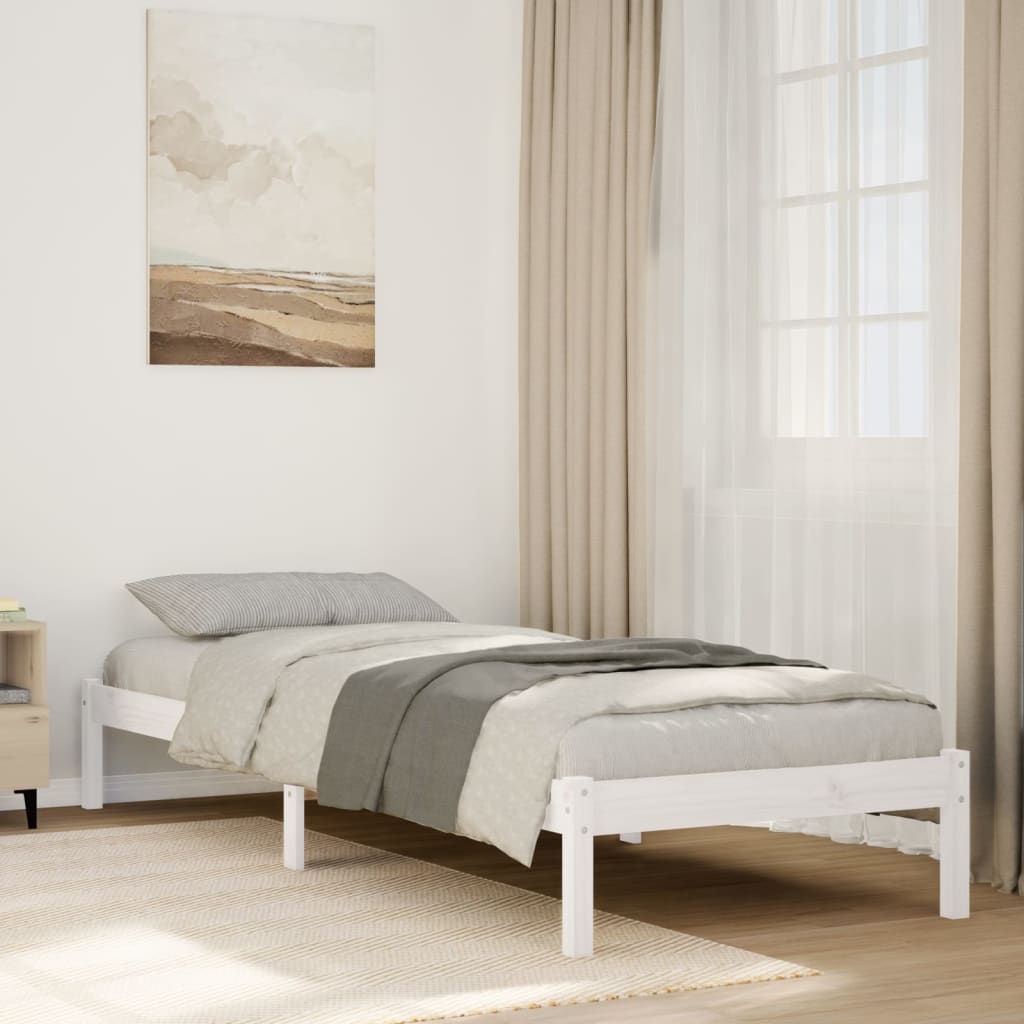 Solid Pine White Extra Long Bed Frame 90x220 cm, No Mattress